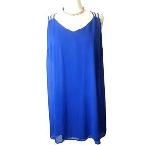 Charming Charlie Womens Sleeveless Dress Sz L Strappy Royal Blue Flowy Chic